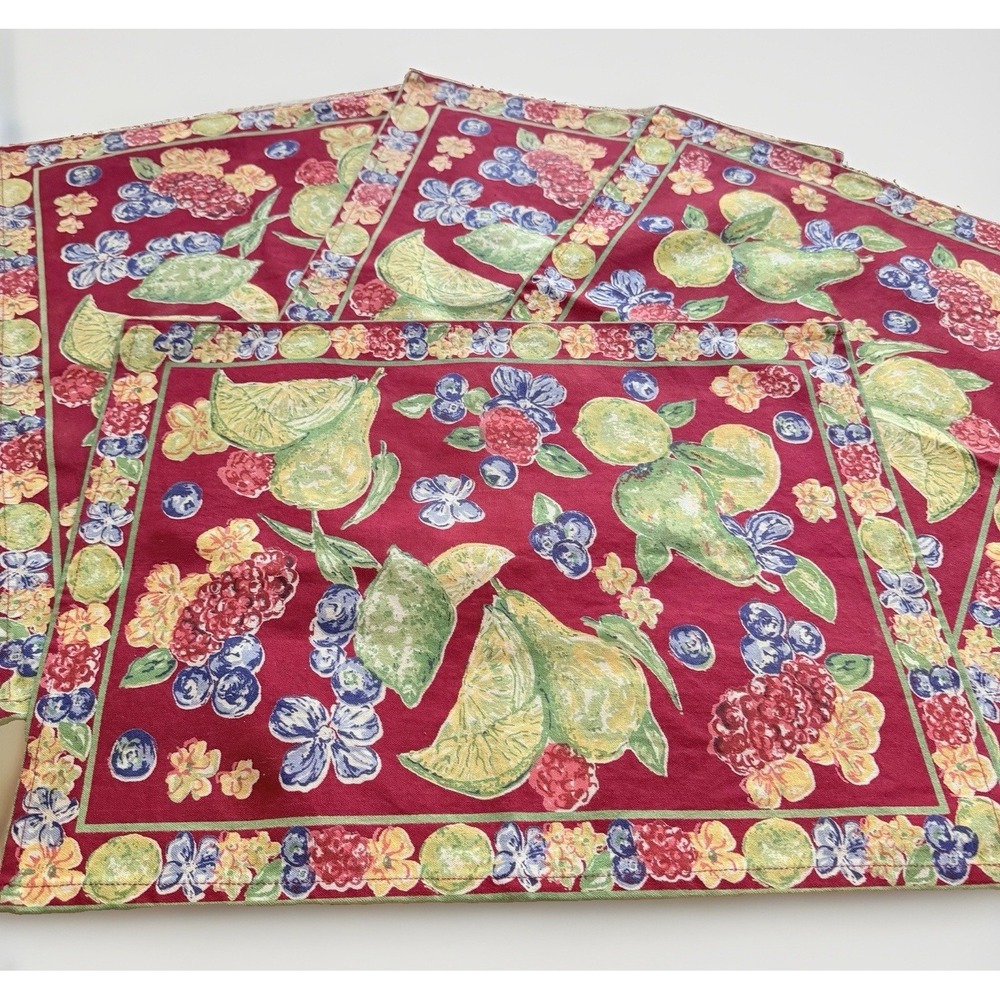 April Cornell Placemats 4 PC French Country Fruit Basket Harvest Fall Holiday